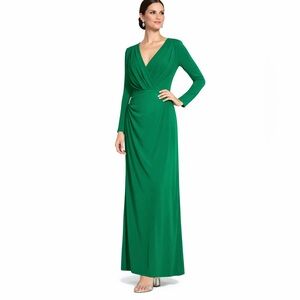 Ralph Lauren Emerald Green Long Sleeve V-Neck Gown
